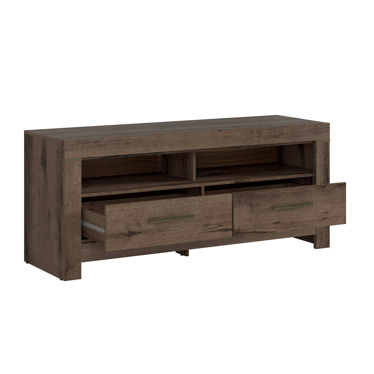 - Meuble TV 2 tiroirs 104 cm panneaux agglomérés naturel foncé