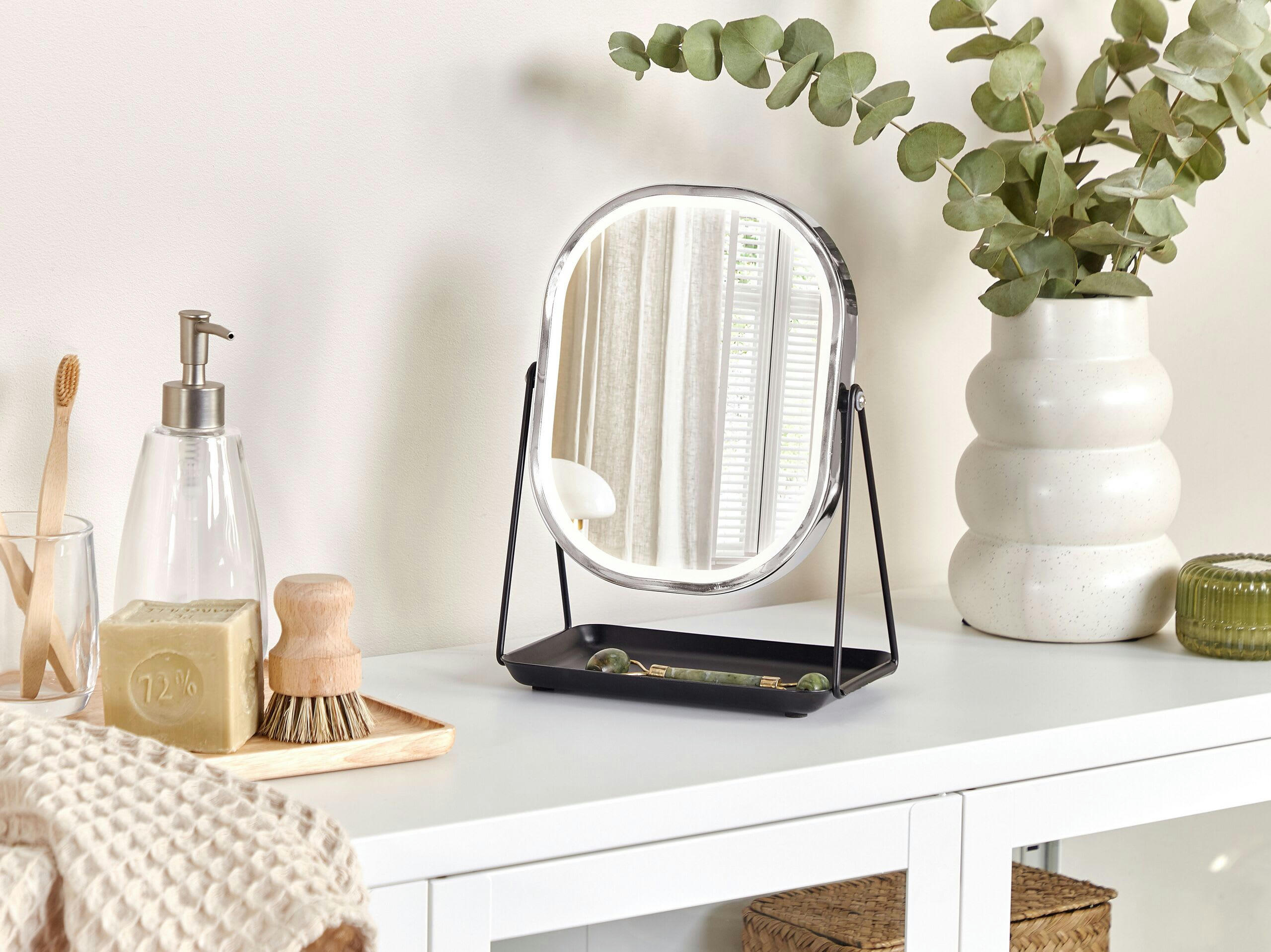 DORDOGNE - Miroir de table en métal argenté 32x24