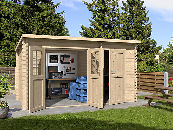 Abri de jardin en bois mono pente de 10.48m² et 2 espaces