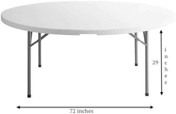 PRO&Family 72 Round Table, Plastic, White, Folding, Heavy Duty, Indoor/Outdoor, 10 Seating Capacity