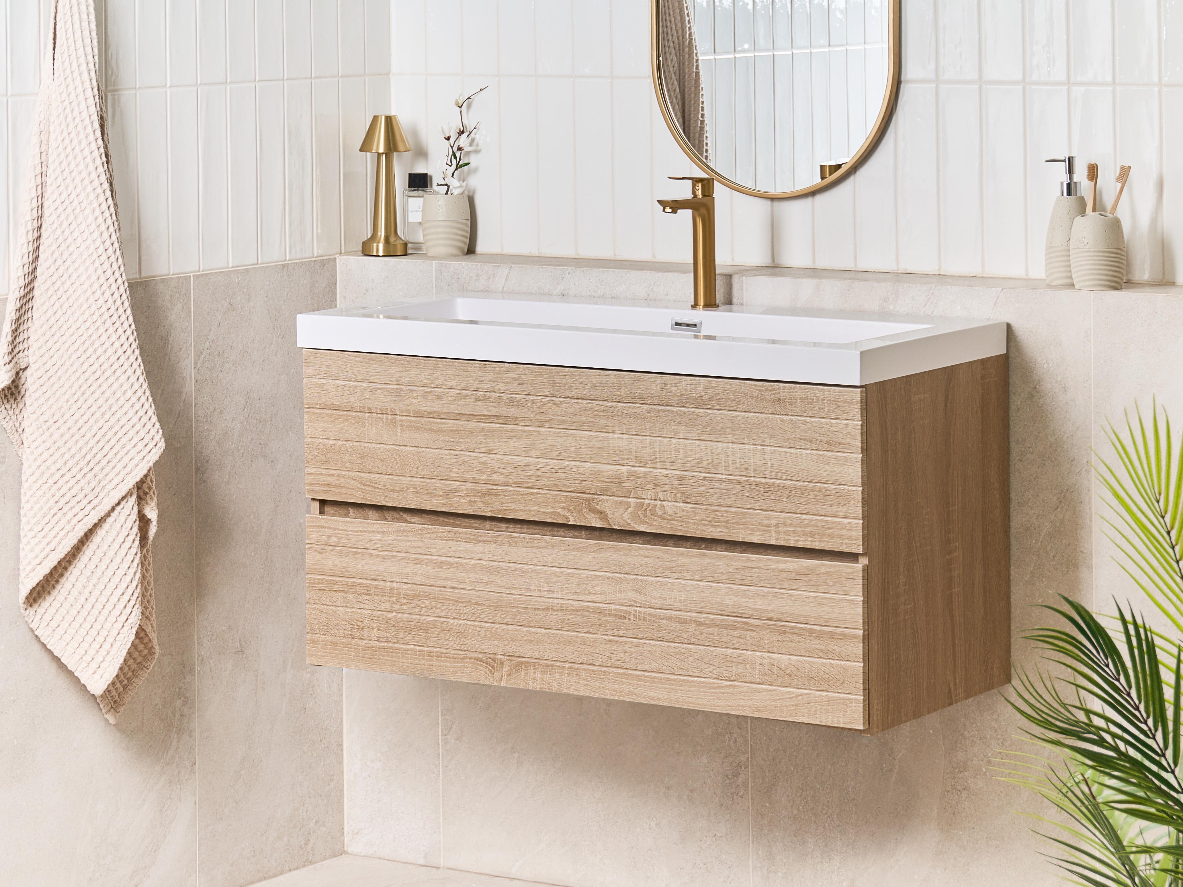 Wall Mounted Vanity Unit with Basin URUCU Light Brown