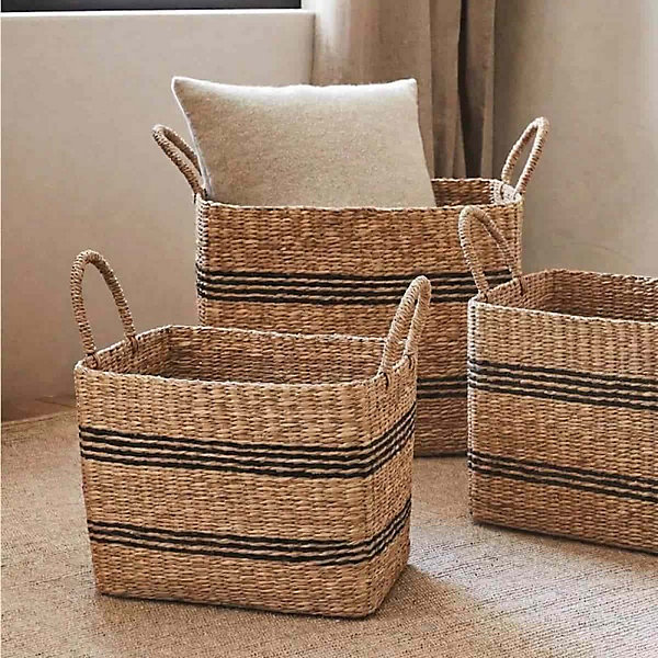 Panier rectangulaire en jonc de mer avec poignées 40x36cm