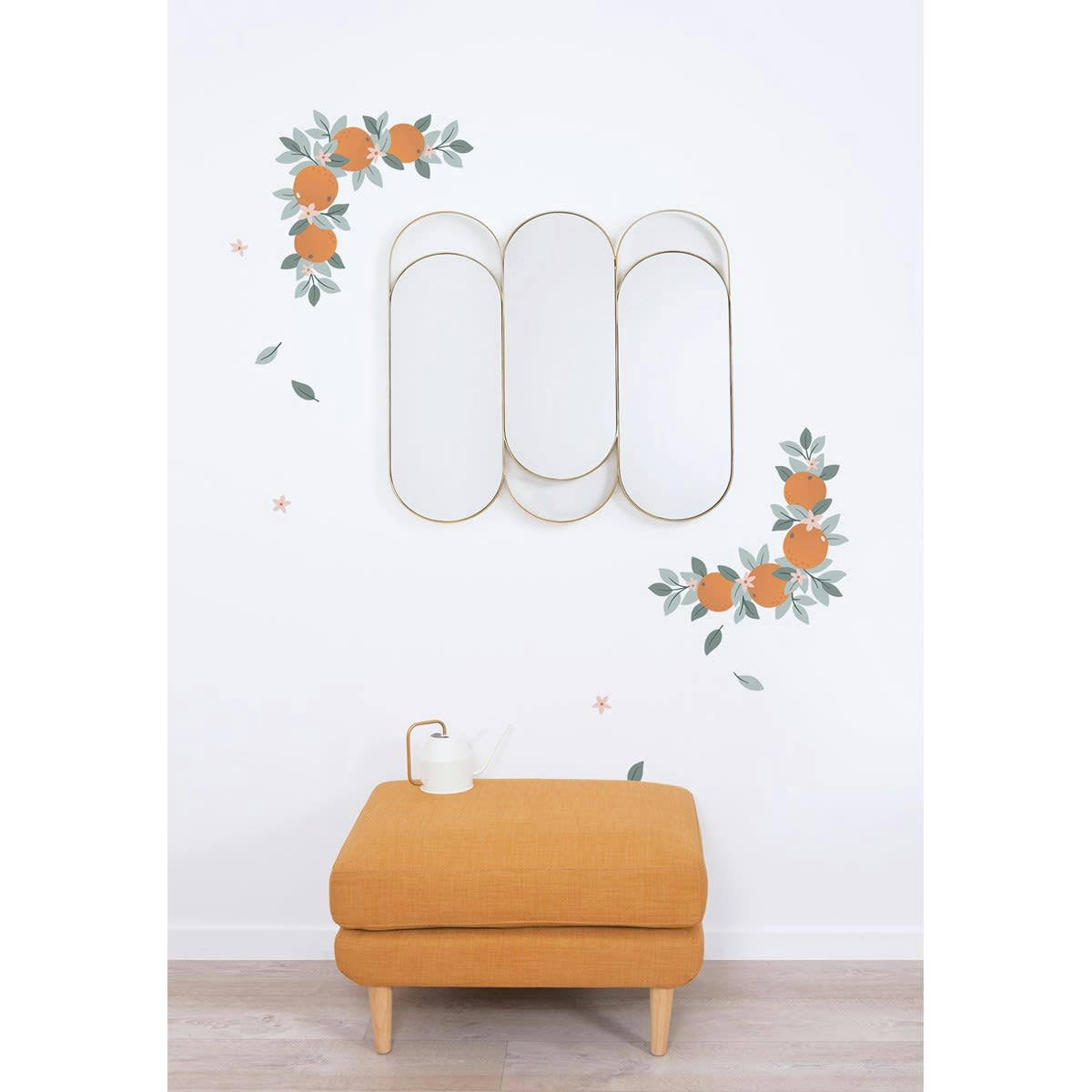 LOUISE - Stickers muraux oranges et feuillages en vinyle mat multicolore