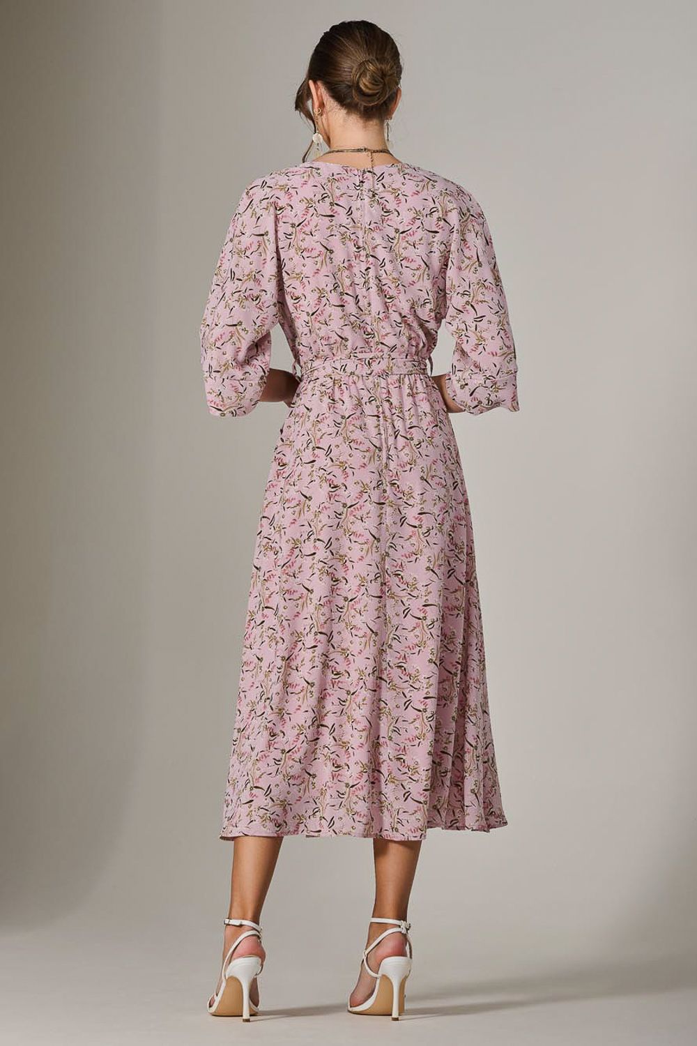 Jolie Moi Tie Front Half Sleeve Midi Dress