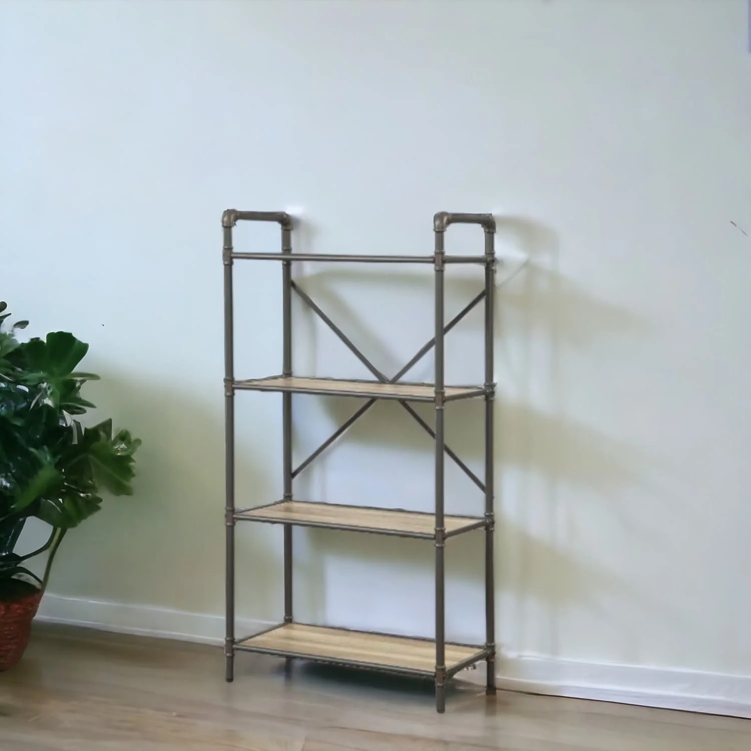 49 Inch Vertical Etagere Bookcase with Metal Frame and 4 Wooden Shelves for Bedroom or Living Room - 49”H x 26”W x 14”D