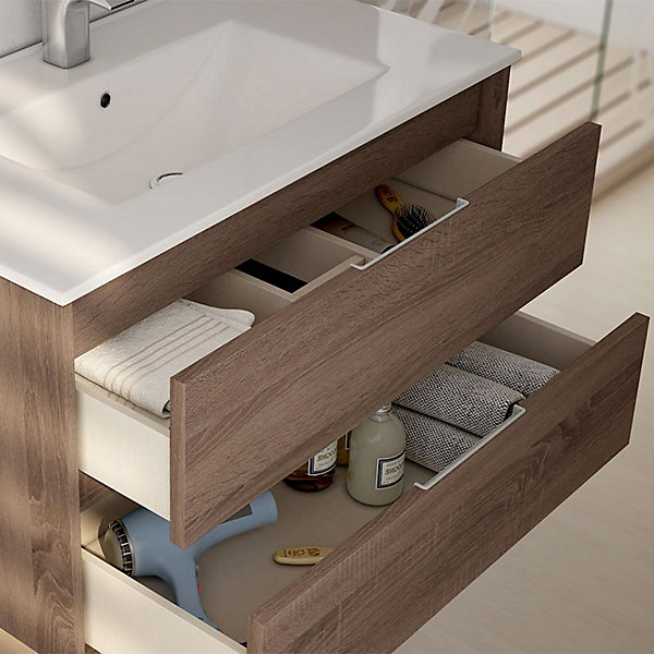 Meuble sous vasque seul, 3 tiroirs, 100cm, simple vasque - britannia (chêne foncé) - TIRIS