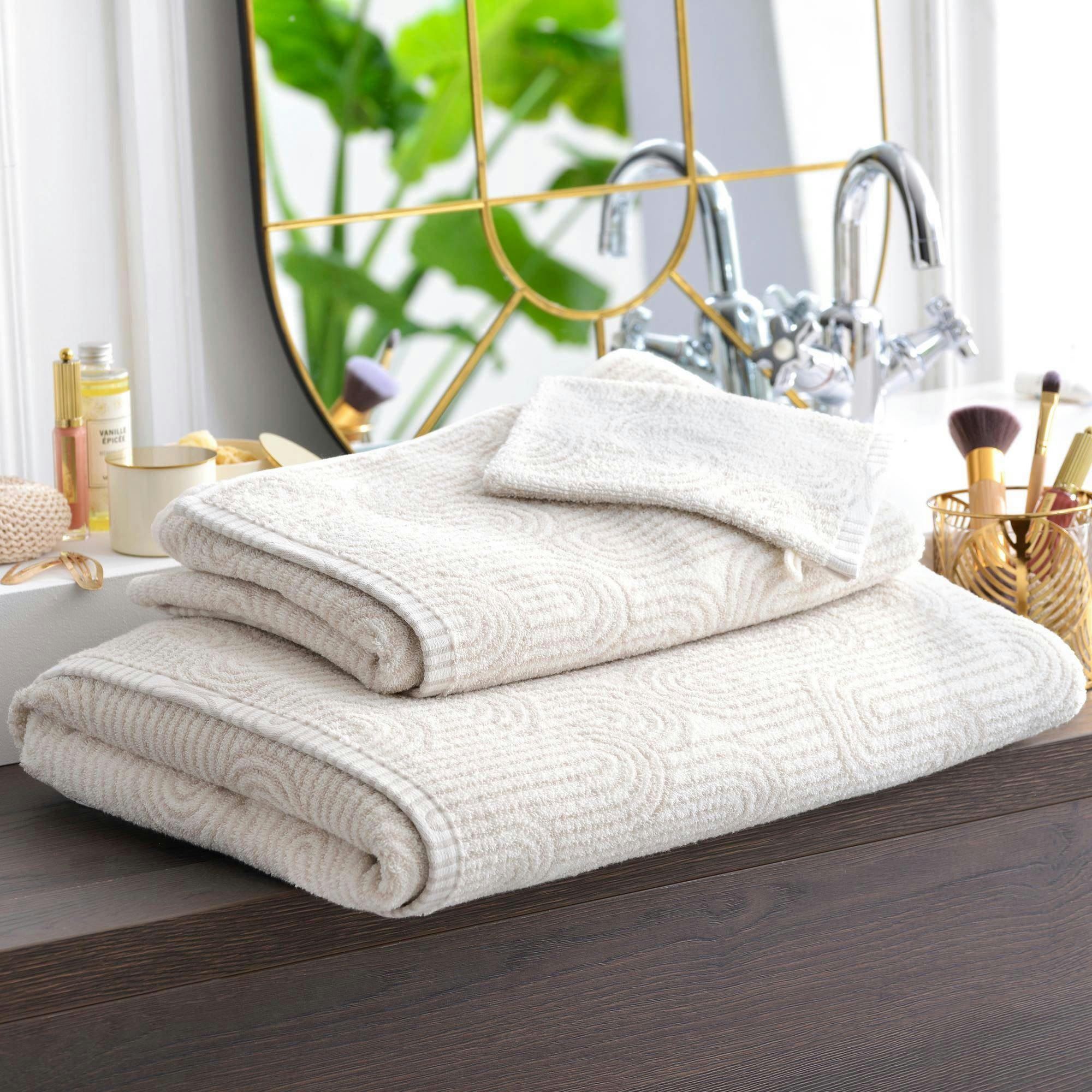 CURVES - Drap de bain 70x140 beige en coton 450 g/m²