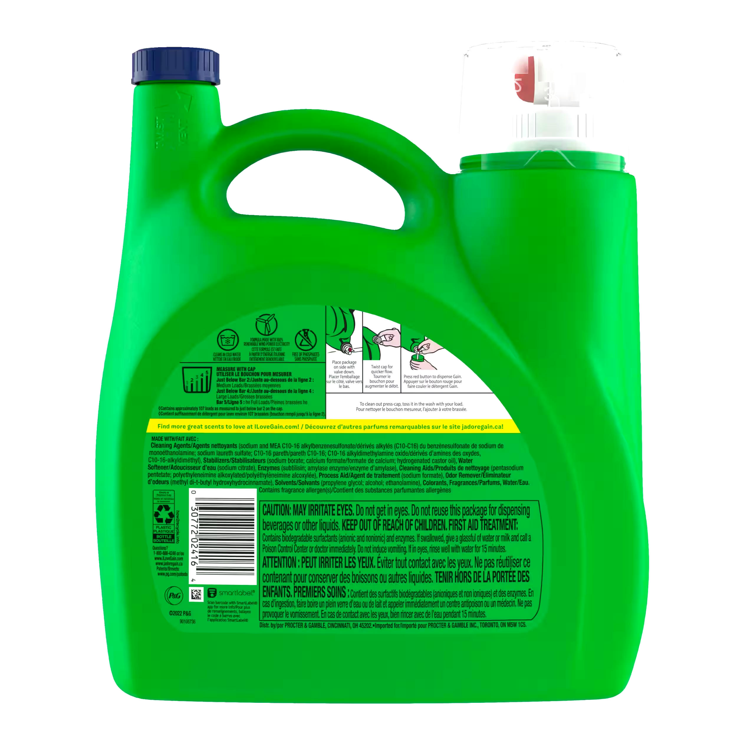 Gain + Odor Defense Liquid Laundry Detergent, Super Fresh Blast Scent, 107 LD,  4.55 L