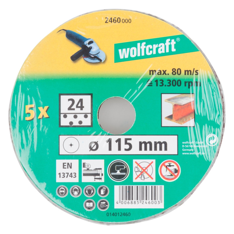Disque abrasif en fibre GR24 Ø 115 mm 5 pièces WOLFCRAFT