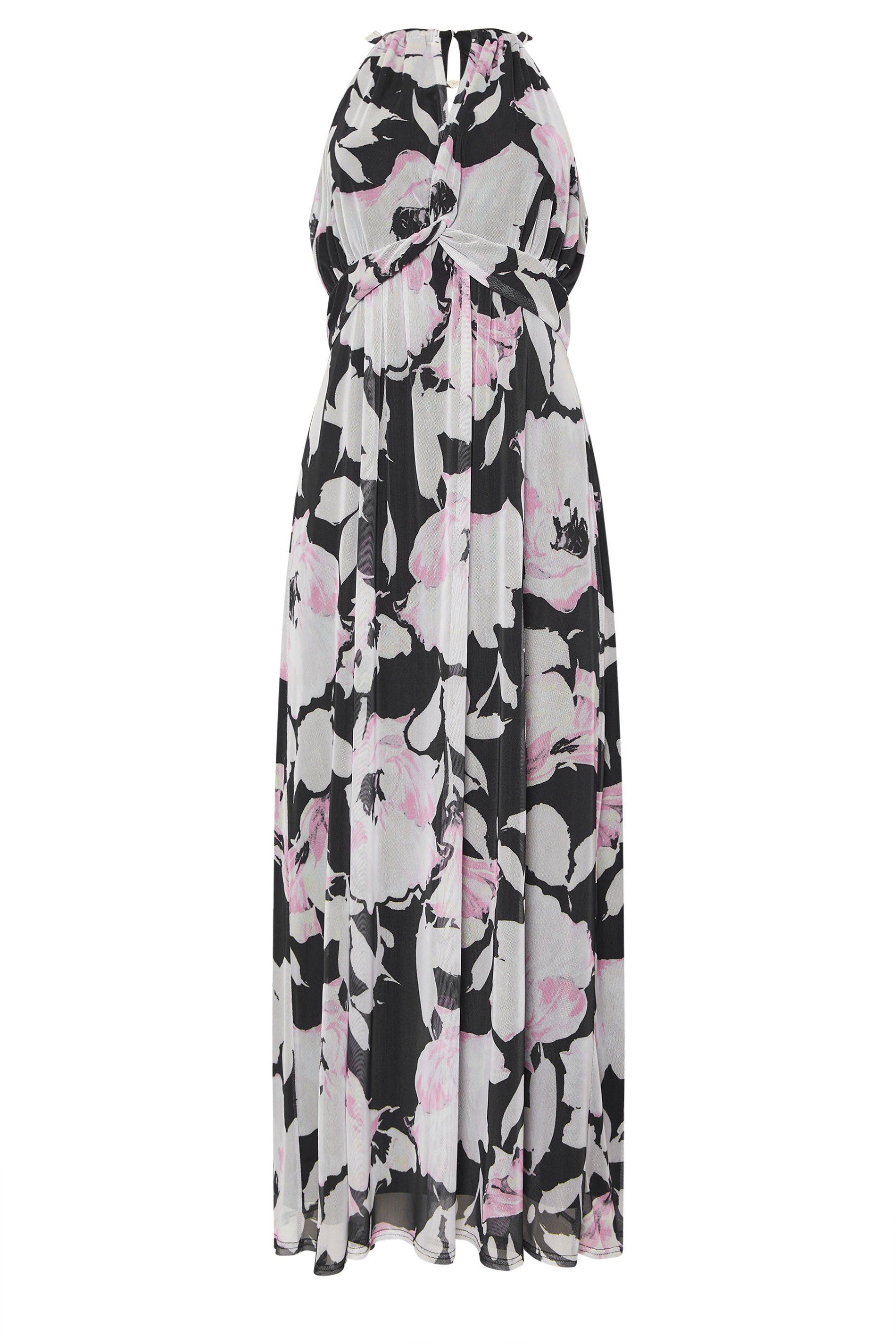 M&Co Petite Printed Mesh Knot Front Halter Dress