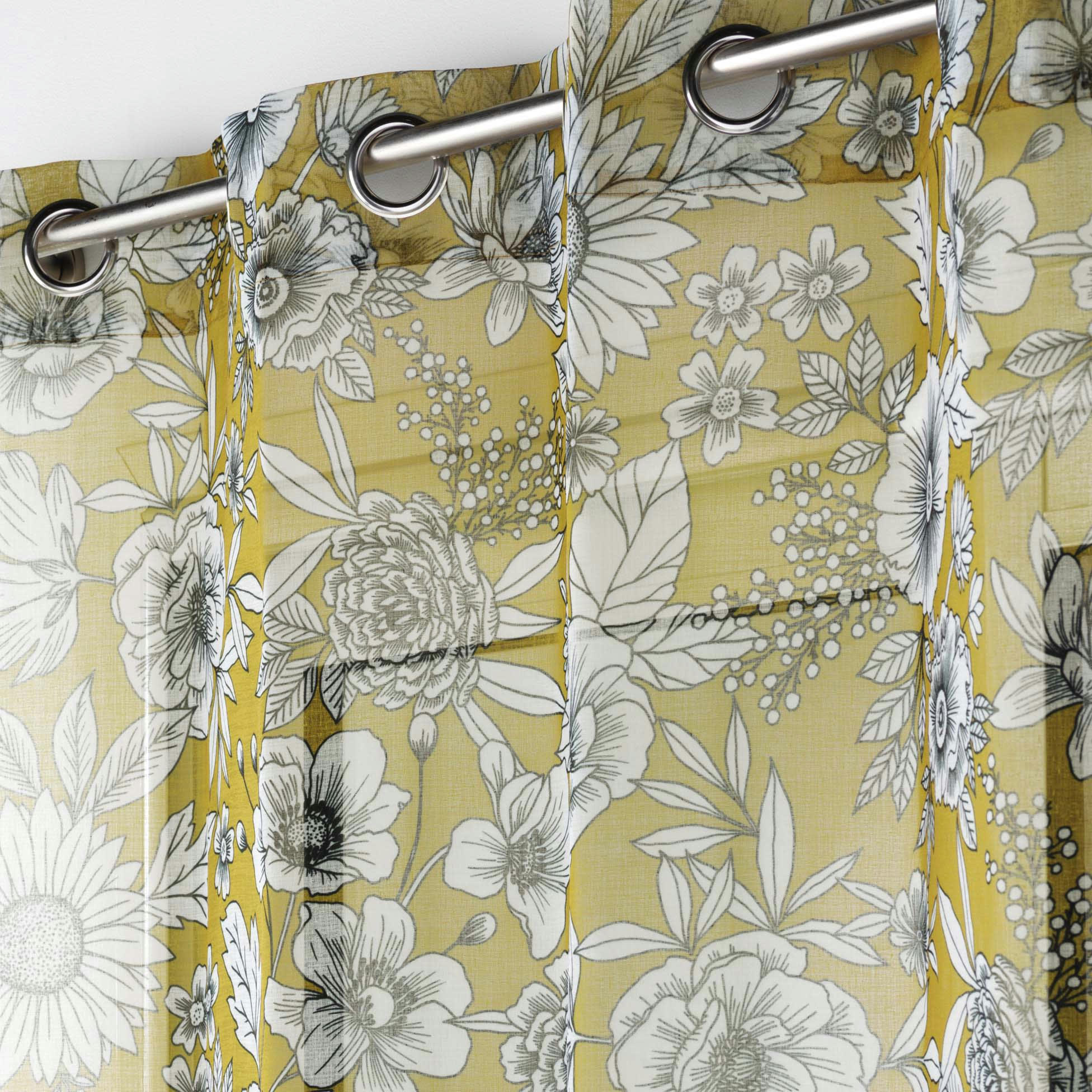 MILADY - Voilage sablé et fleuri polyester jaune 140x240 cm