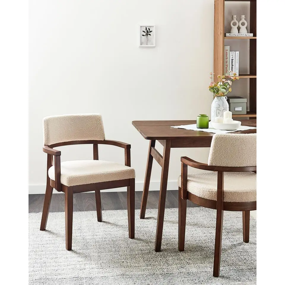 DALBO - Eetkamerstoel set van 2 - Donkerbruin/Lichtbeige - Boucl&eacute;