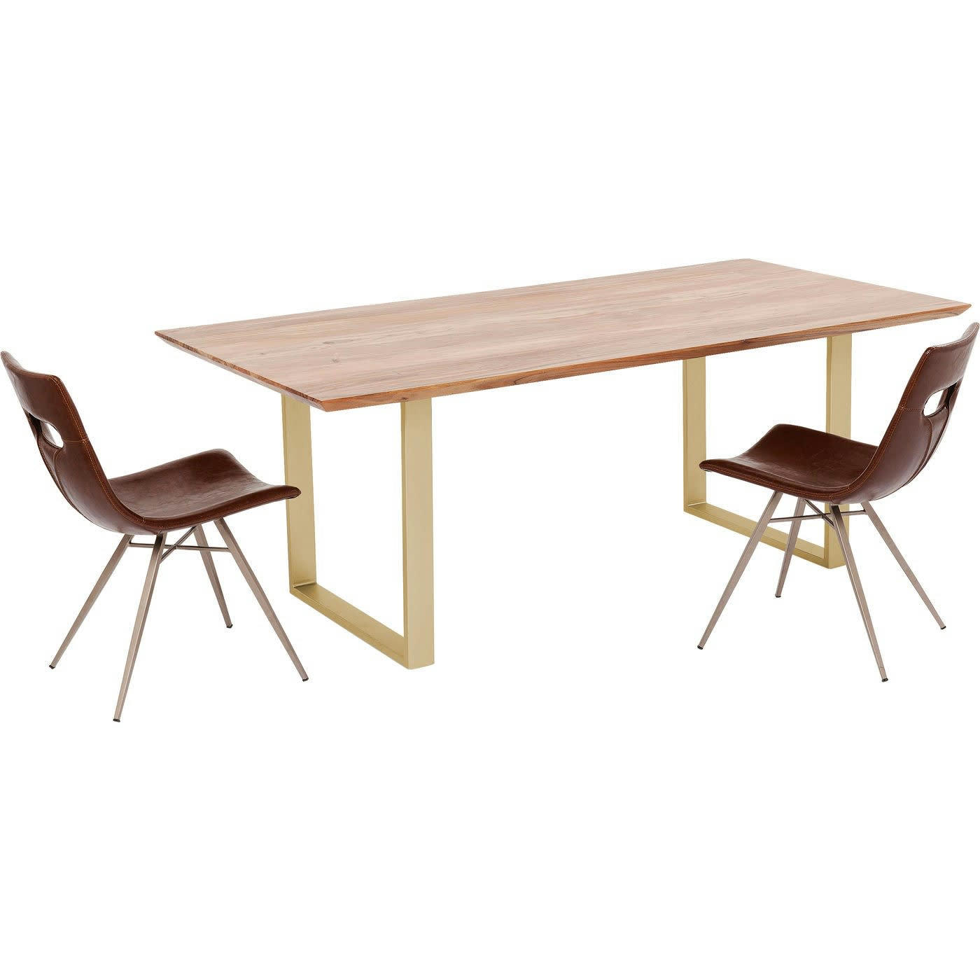 SYMPHONY - Table à manger 6 personnes acacia biseauté et acier laiton L160