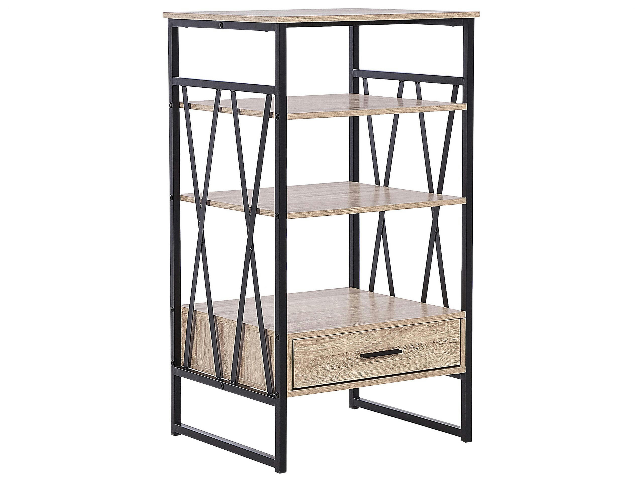 KEENE - Étagère à 3 niveaux imitation bois clair avec tiroir