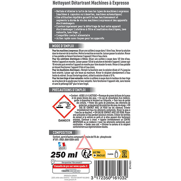 Nettoyant détartrant pour machines expresso Spado 250 ml
