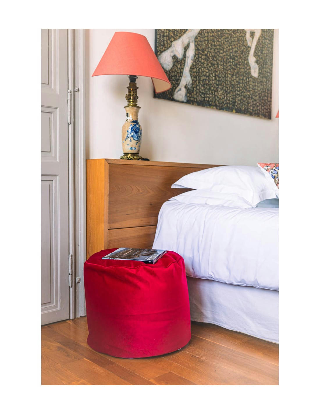 JUMBO VELVET - Pouf rond d'intérieur en velours rouge scarlet