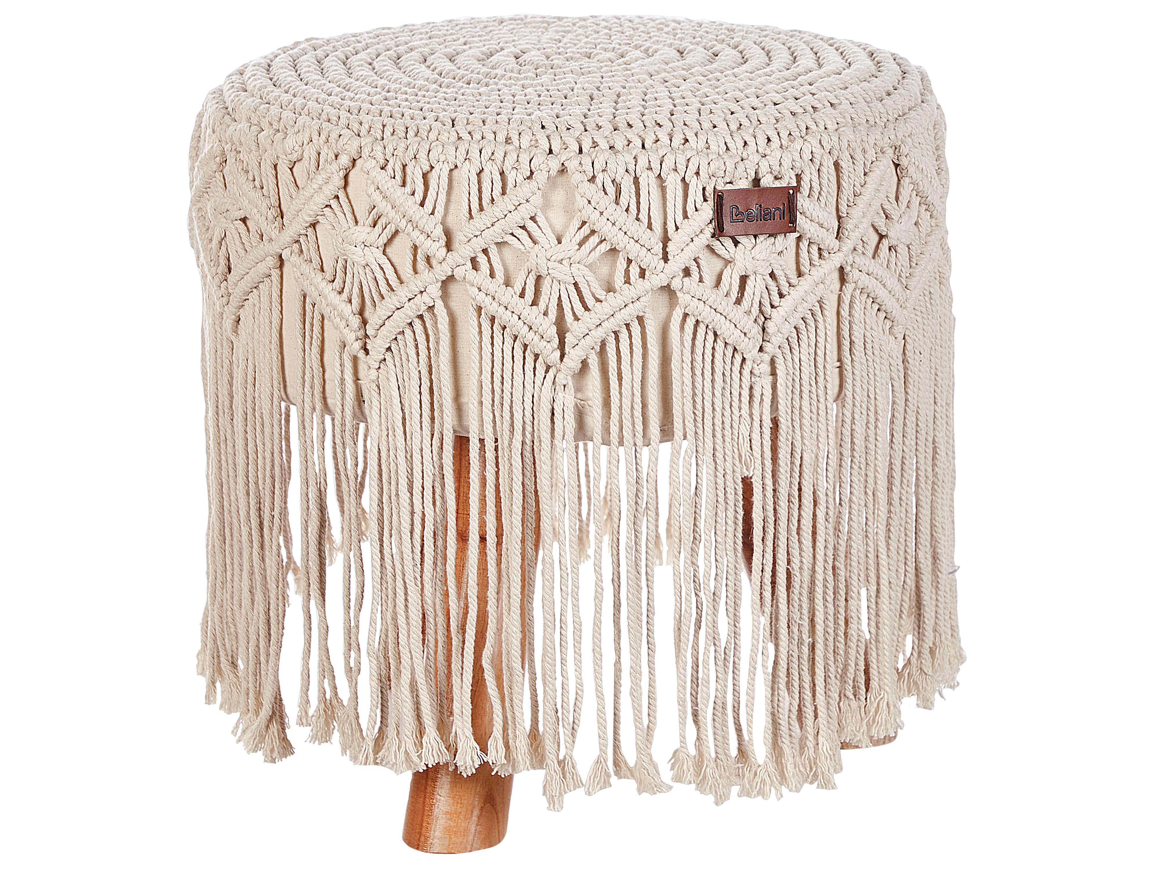 Footstool Macram�� NAWABAD Cotton Beige