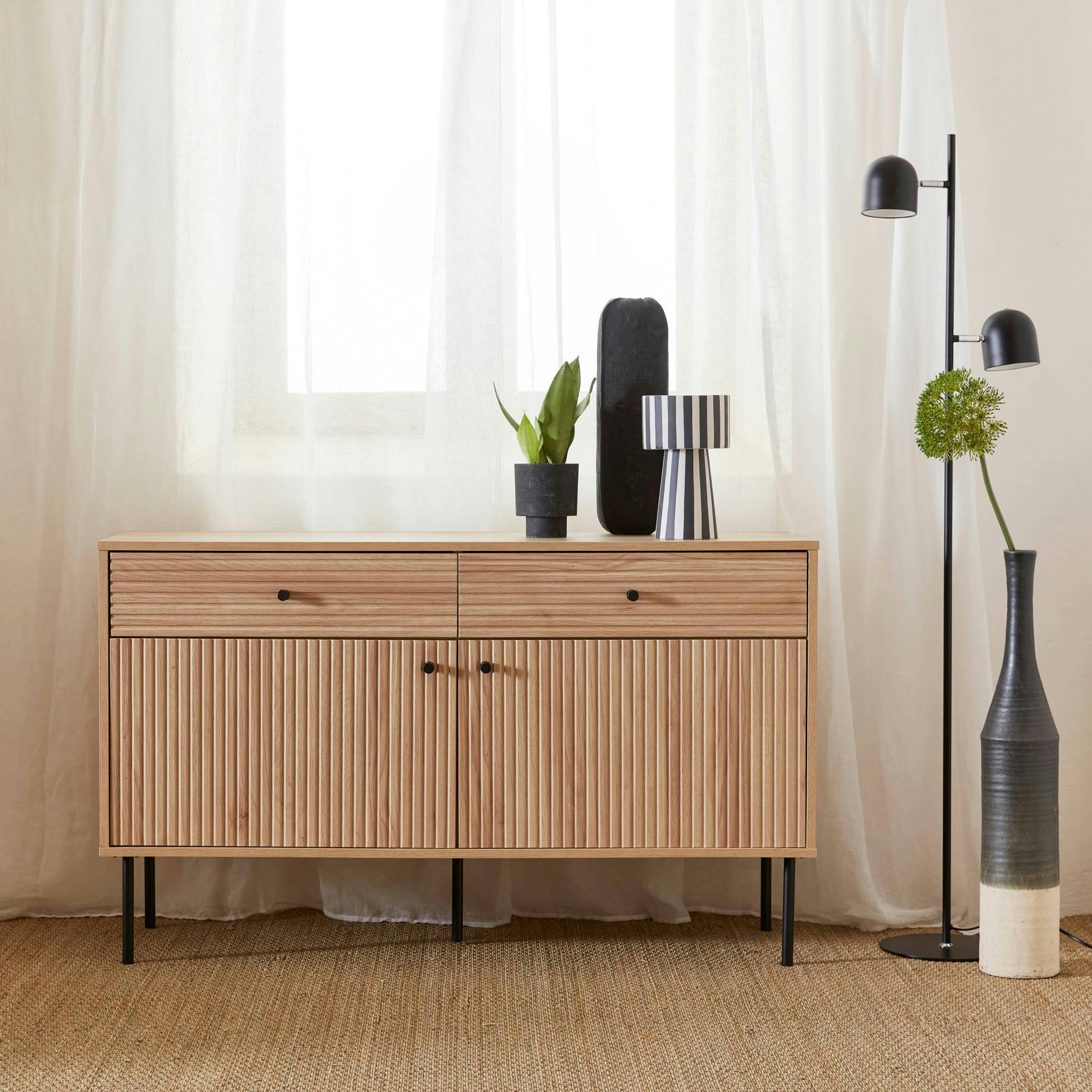 BRAGA - Buffet de rangement bois rainuré 2 portes