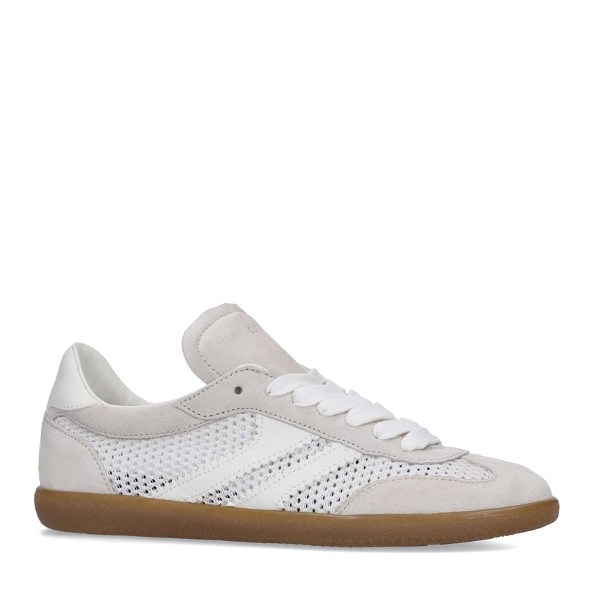 Manfield Beige suède sneakers met mesh details