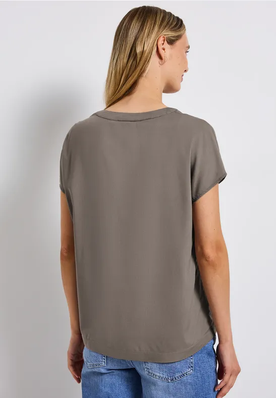Split Neck Bluse in Unifarbe