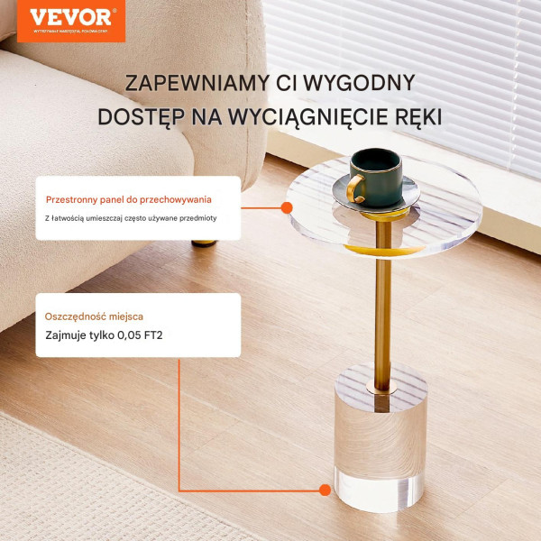 Stolik kawowy okrągły akrylowy przezroczysty nowoczesny