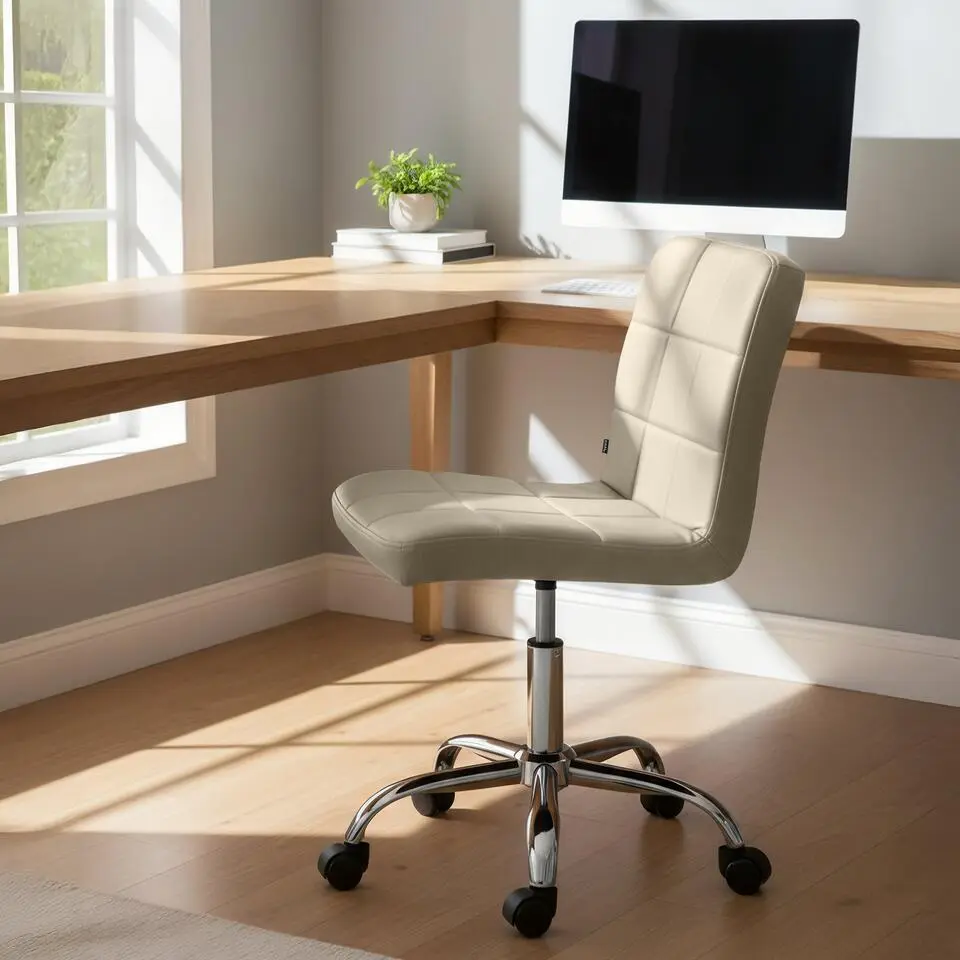 CLP Bureaustoel Darfield chroom Frame - Kunstleer - creme