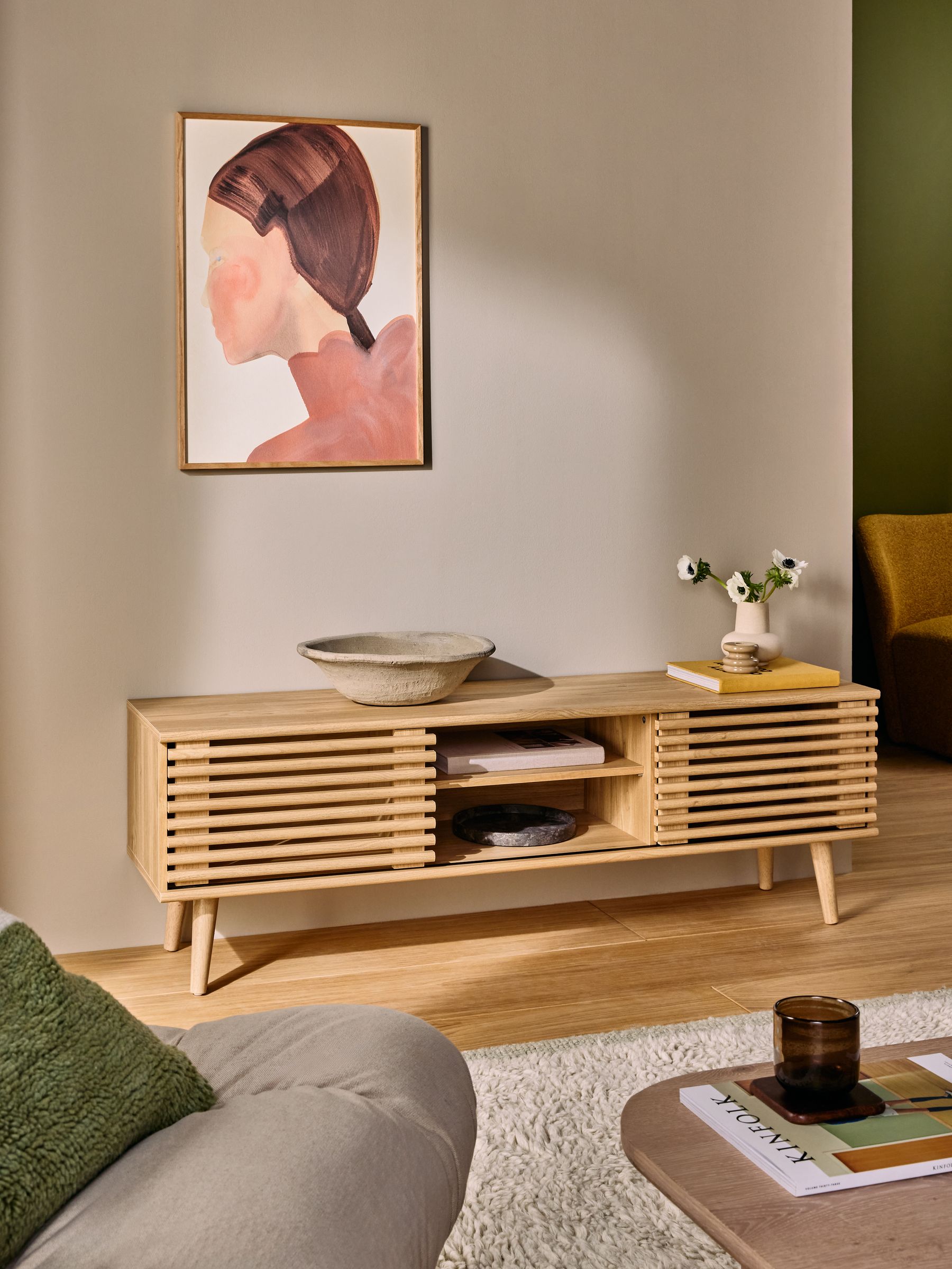 Tulma Wide TV Unit Up to 55 Inch in Mid Oak Effect