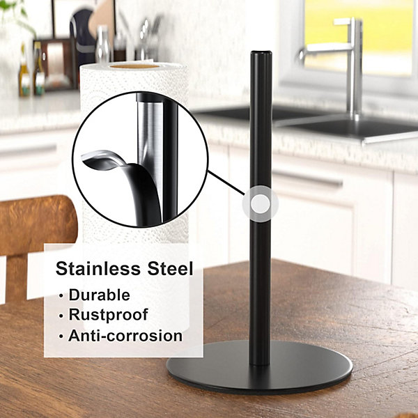BASHLWUA Porte-essuie-tout sur pied en acier inoxydable de qualité supérieure - Noir - Pour rouleaux de cuisine - Distributeur d'e