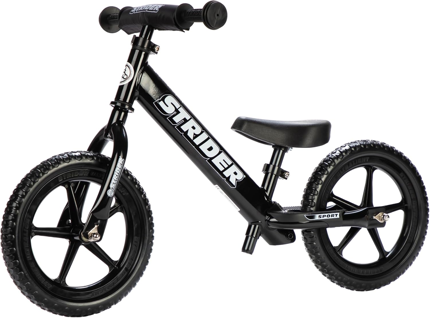 Strider 12” Sport Bike - No Pedal Balance Bicycle for Kids 1 to 4 Years - Includes Safety Pad, Padded Seat, Mini Grips & Flat-Free Tires - Tool-Free Assembly & Adjustments