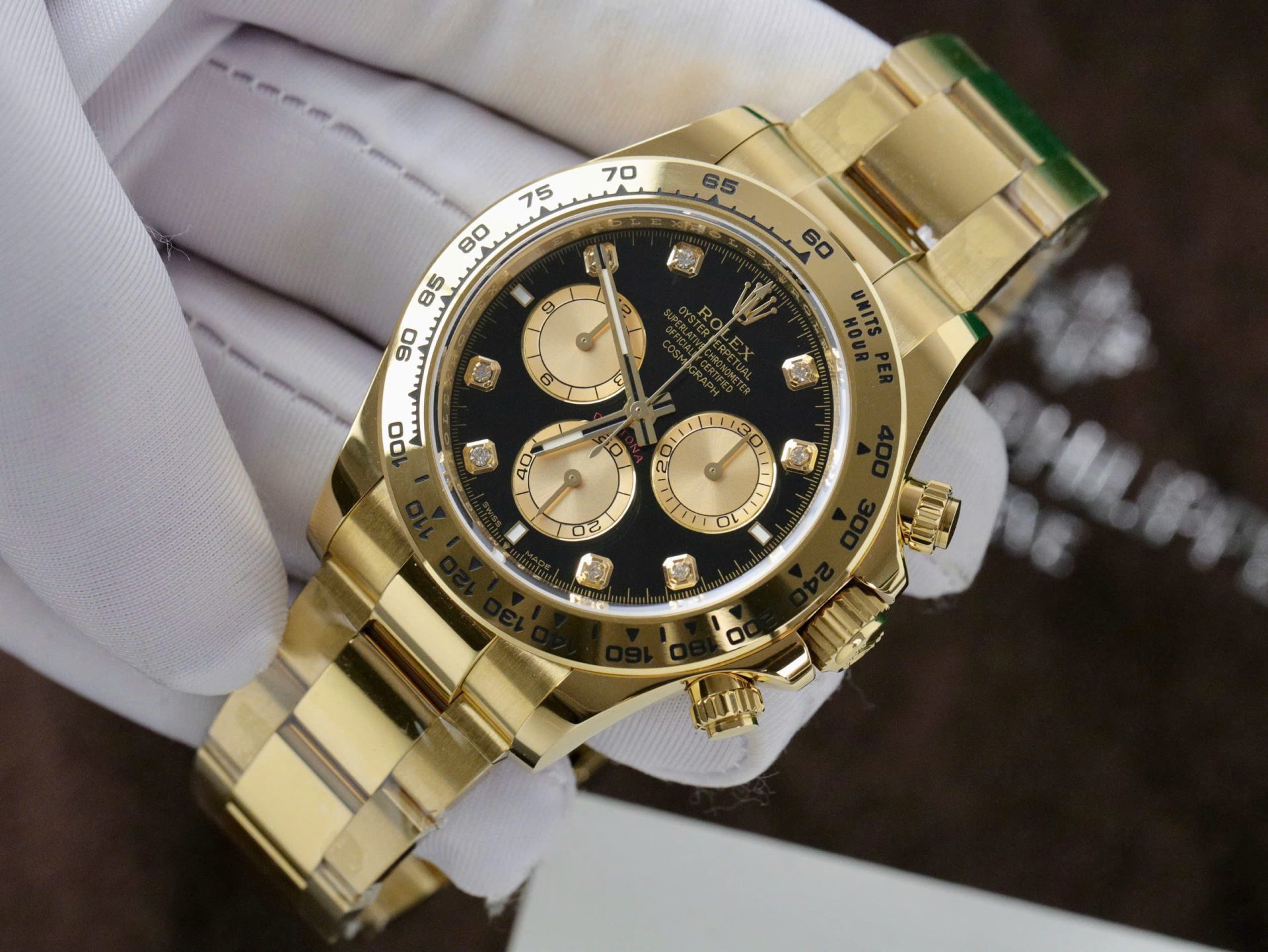Rolex Daytona 116508 YG Plated Black Dial CZ Diamonds 40mm Oyster Super Clone
