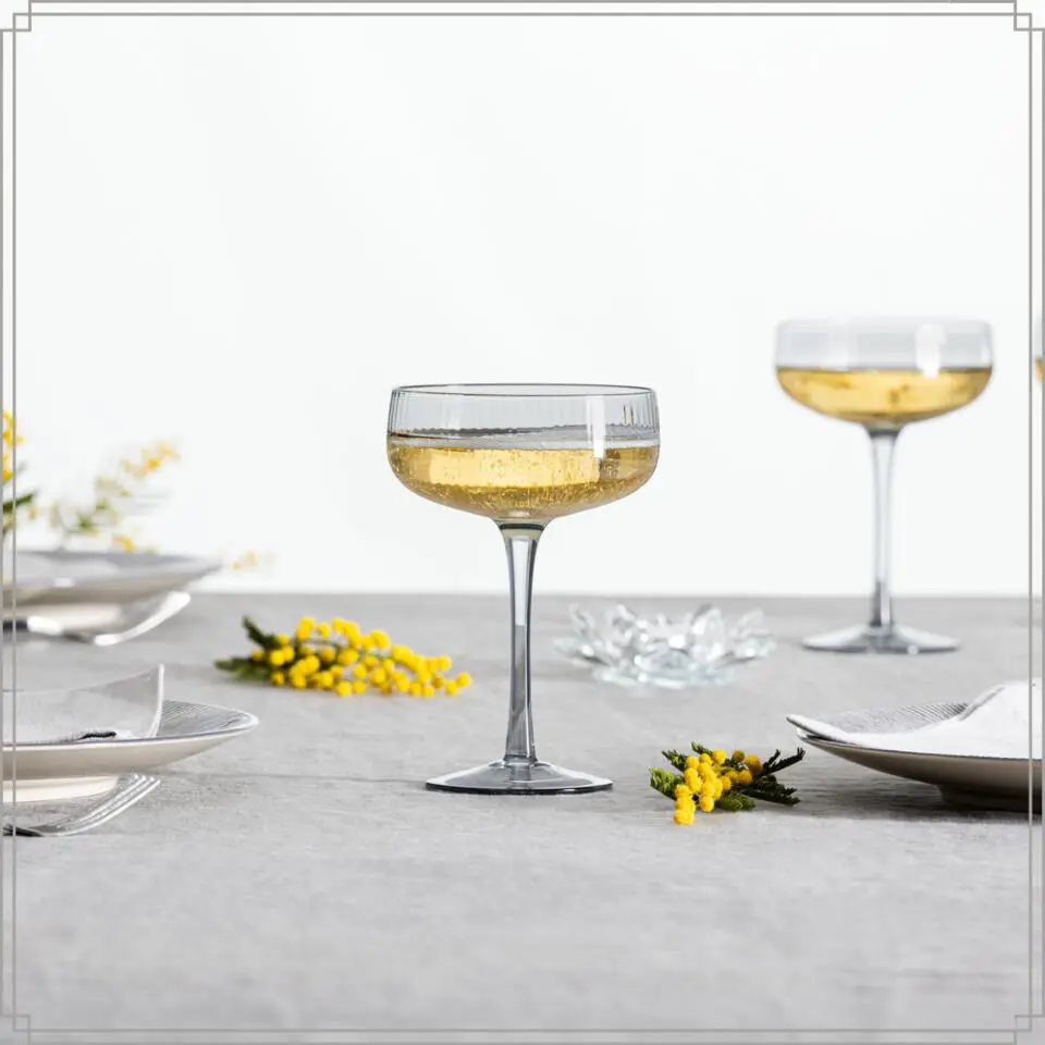 OTIX Champagnecoupe Glazen 6 Stuks Reli?f Ribbel Smoke Glas Grijs