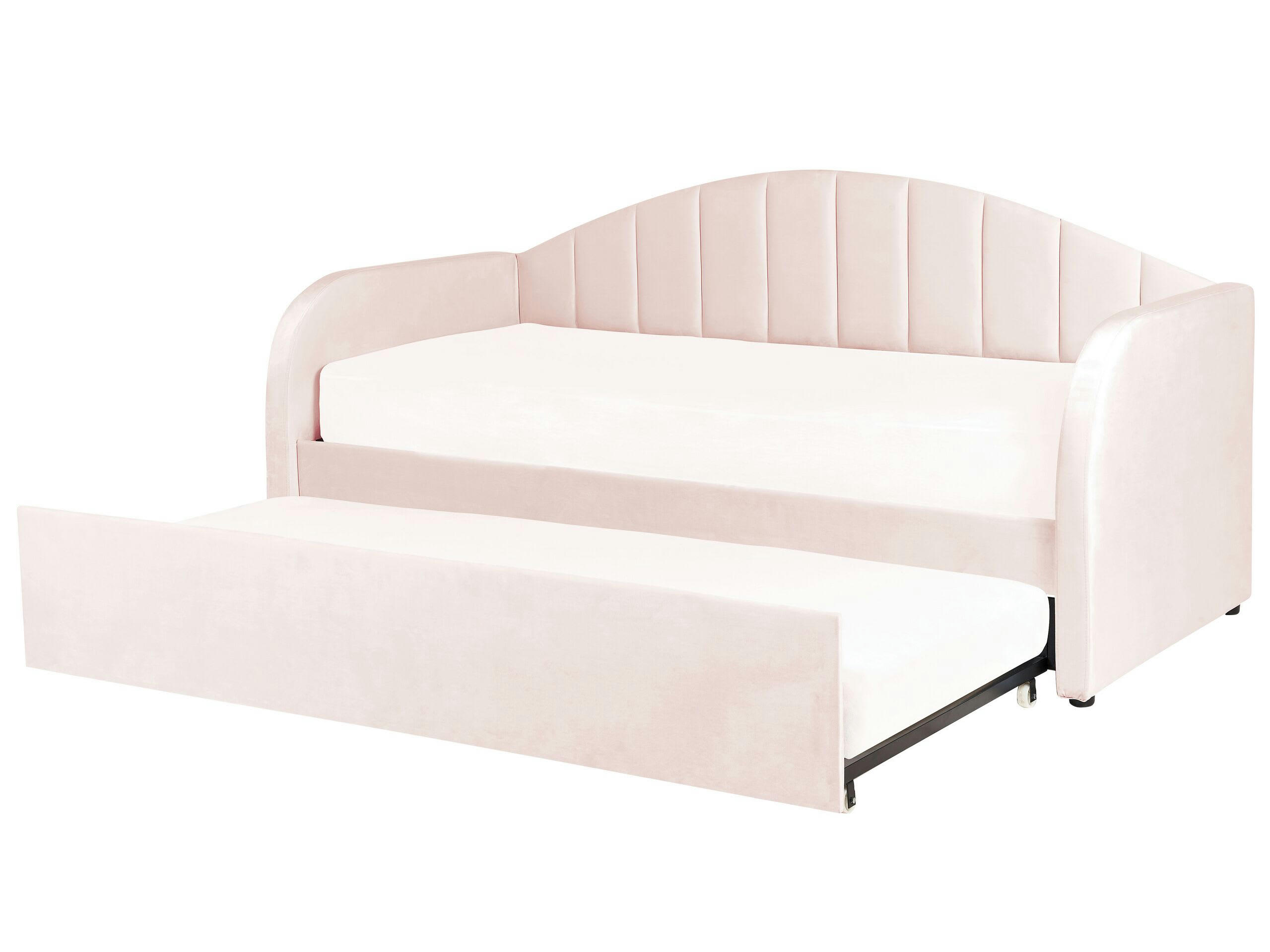 EYBURIE - Lit gigogne en tissu rose 90x200