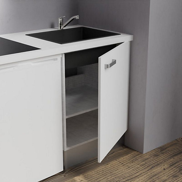 Kitchenette K02 - 120 cm - Façades : Blanc - Plan de travail : Blanc - Crédences : Non - Evier Noir