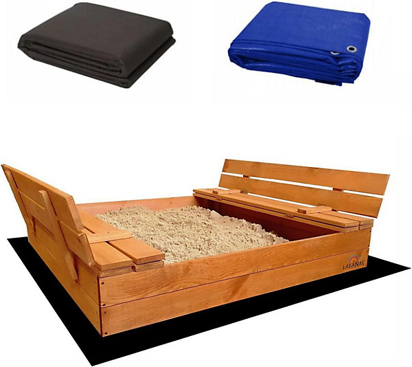 Bac à Sable Enfant en Bois Fermé 120 x 120 cm avec Bancs et Couvercle