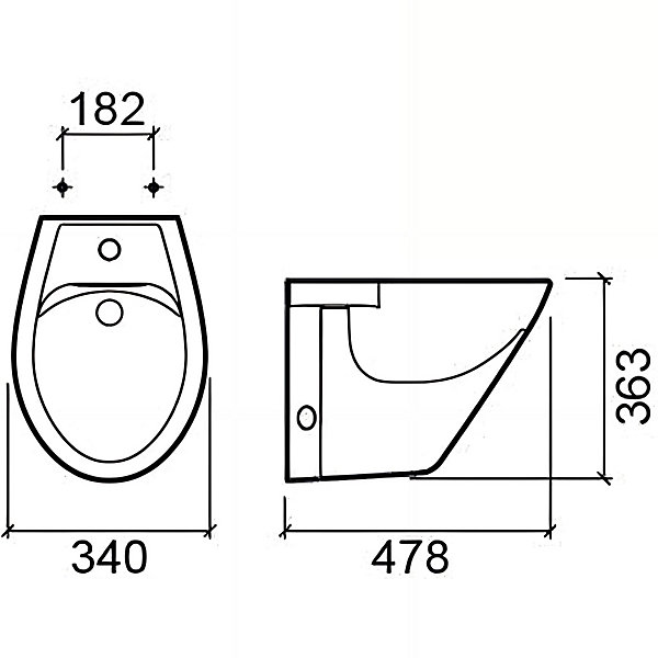 Bidet suspendu céramique traditionnelle SANINDUSA Cetus 48 blanc