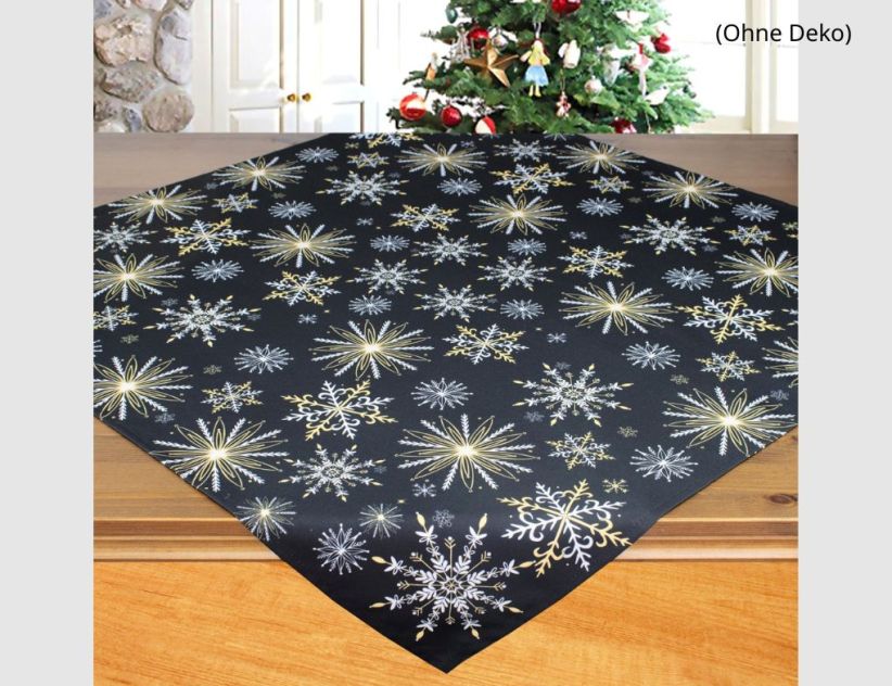 Tischdecke Digitaldruck Eiskristall Schwarz, Gold, Silber