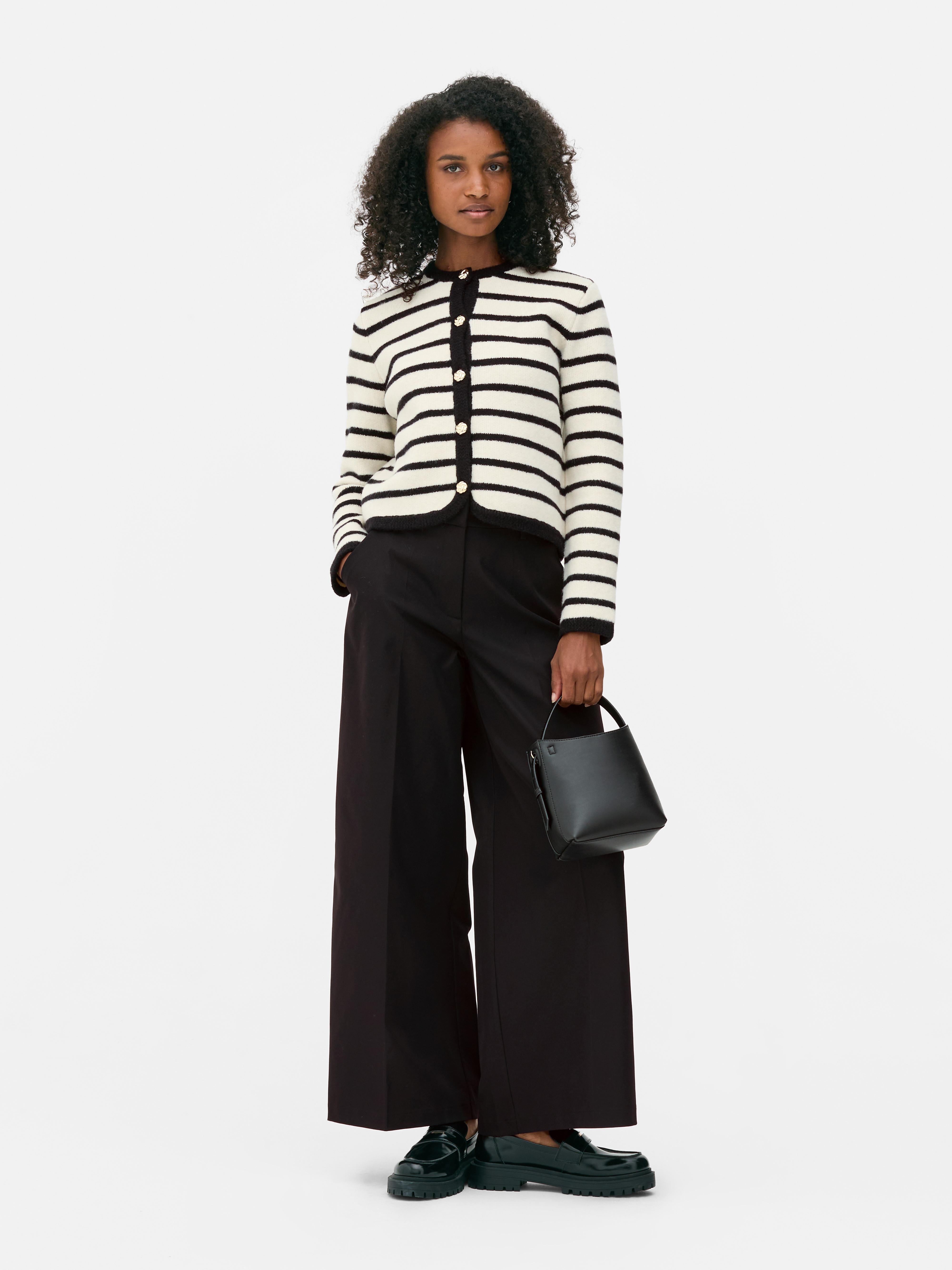 Contrast Trim Button Detail Cardigan