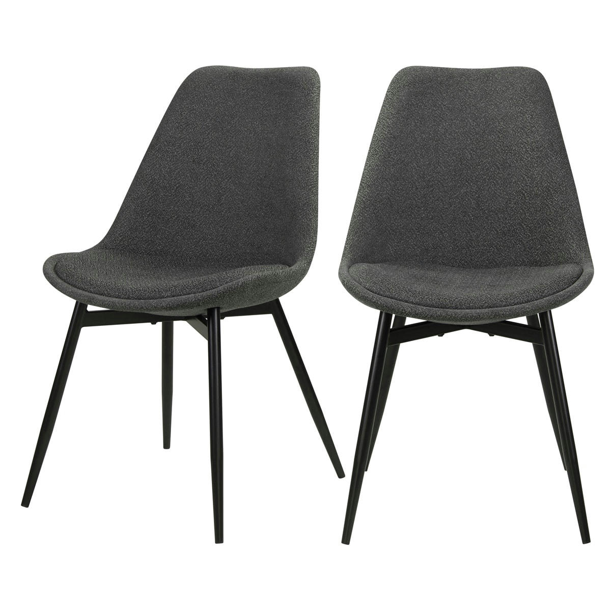 FILIPI - Chaise en tissu gris foncé chiné et pieds en métal (x2)