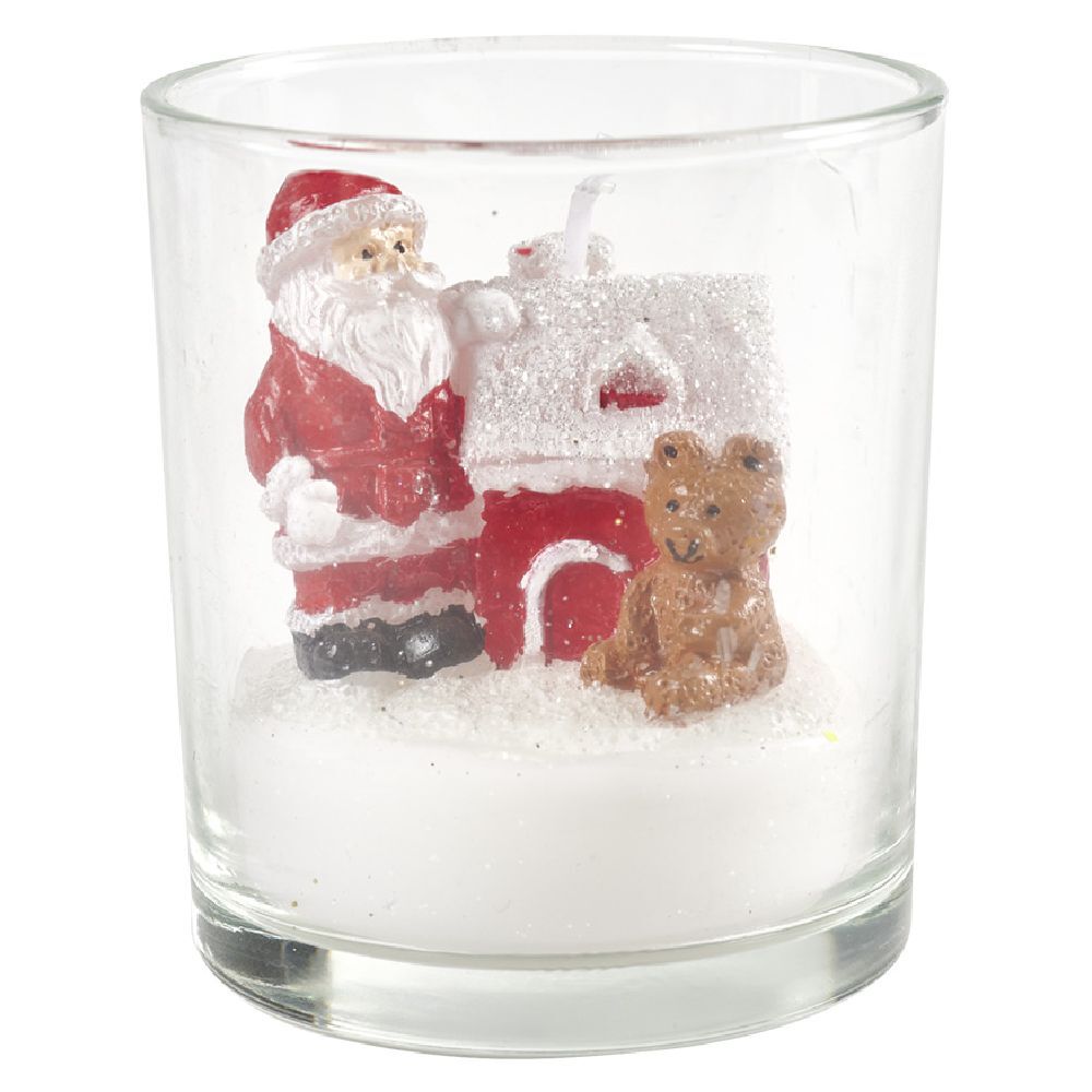Bougie de No&euml;l avec sujets sur manteau de neige Ø7 cm