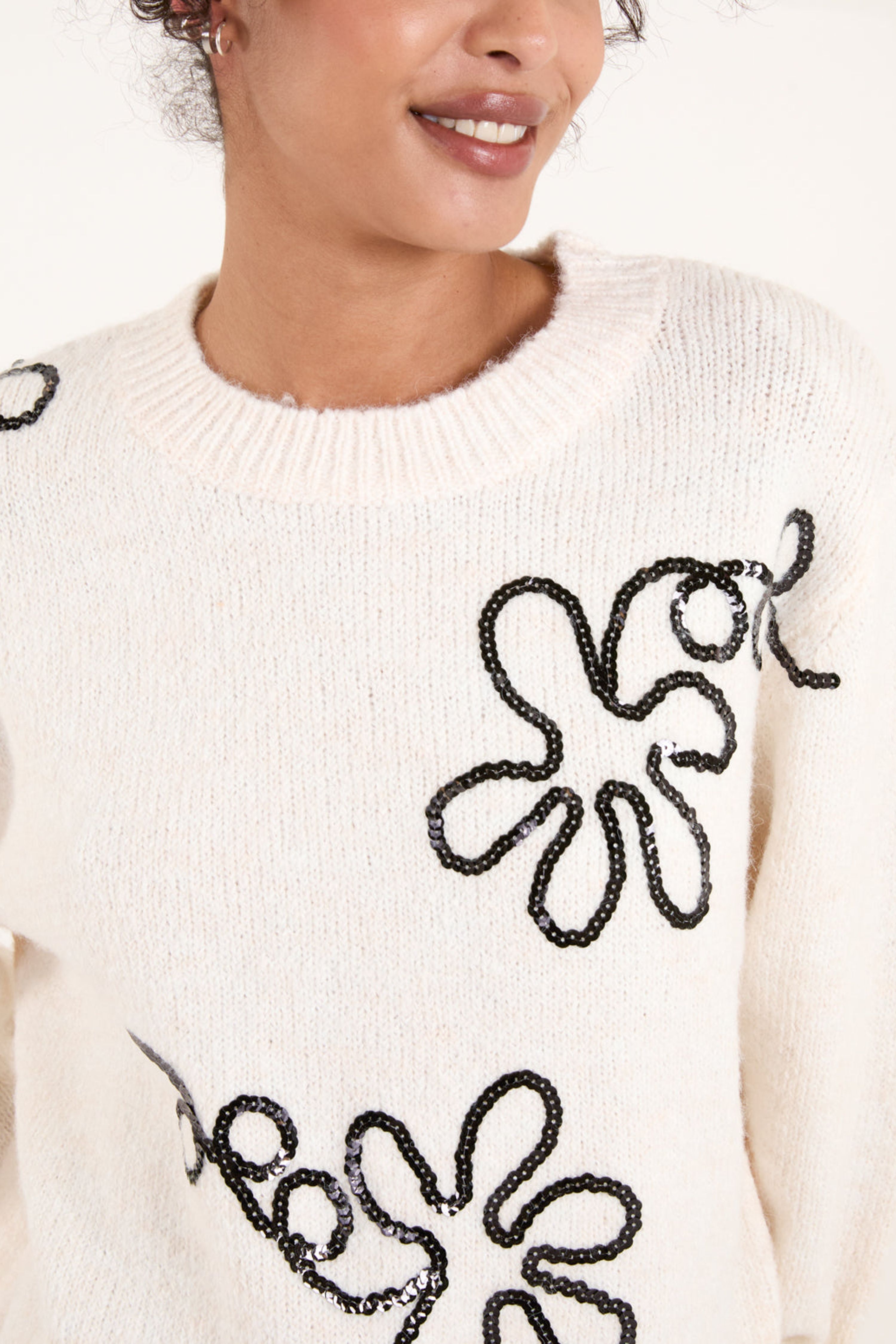 Blue Vanilla Stone Abstract Flower Sequin Jumper