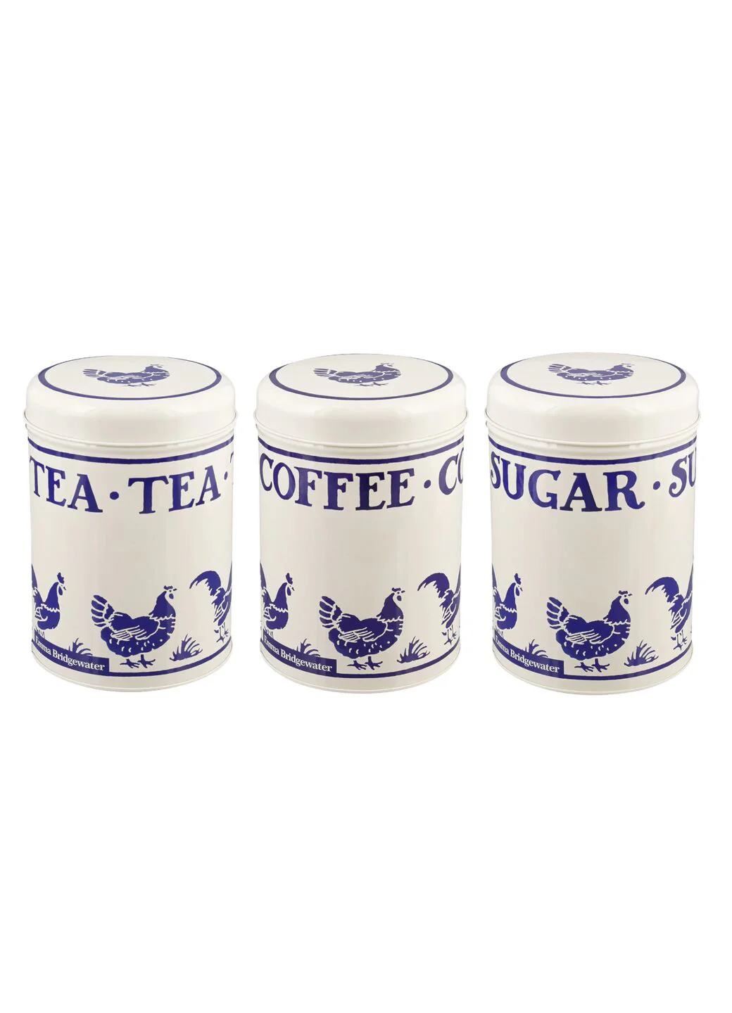 Blue Hen Set Of 3 Round Tin Caddies
