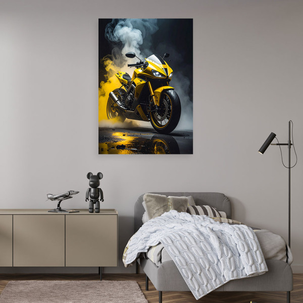 Obraz do pokoju dziecka biura salonu, Żółty Motocykl Motor Ścigacz 20x30