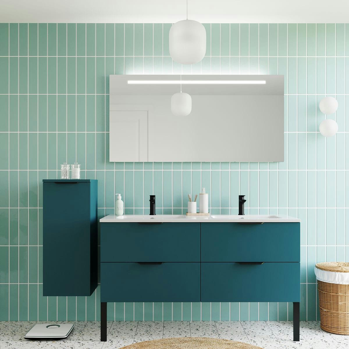 SOHO - Meuble salle de bain double vasque 140cm 4 tiroirs Bleu