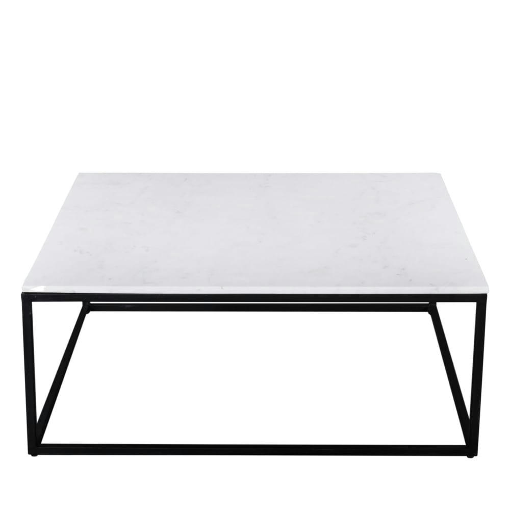 SAKU - Table basse carrée en marbre blanc et métal 100x100cm blanc