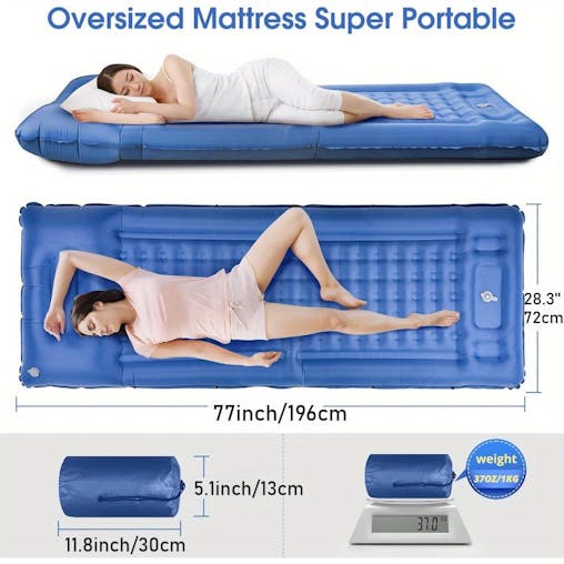 NNETM 5-Inch Inflatable Camping Sleeping Mat with Pillow