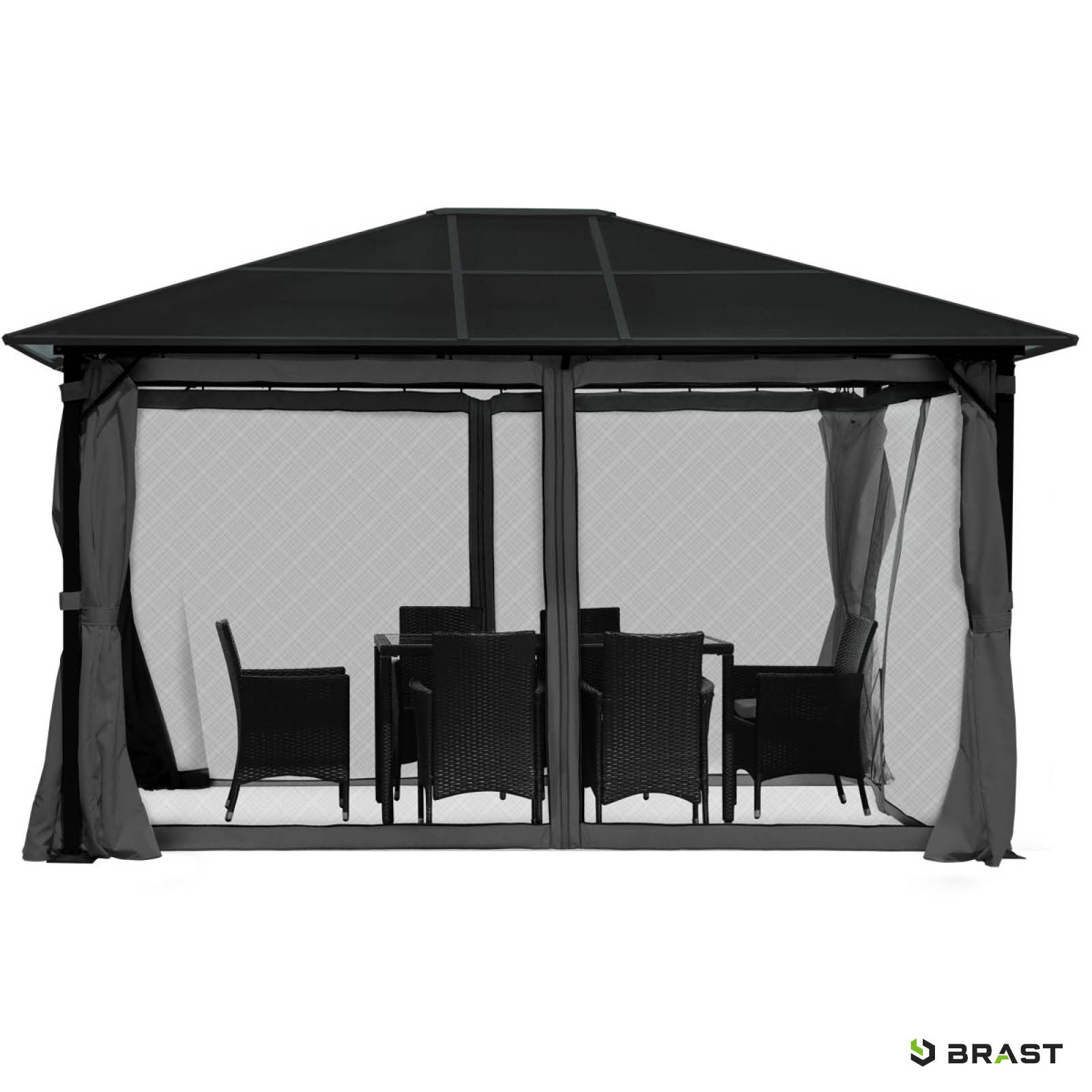 BRAST Alu Pavillon PREMIUM mit festem Dach 3x4m grau