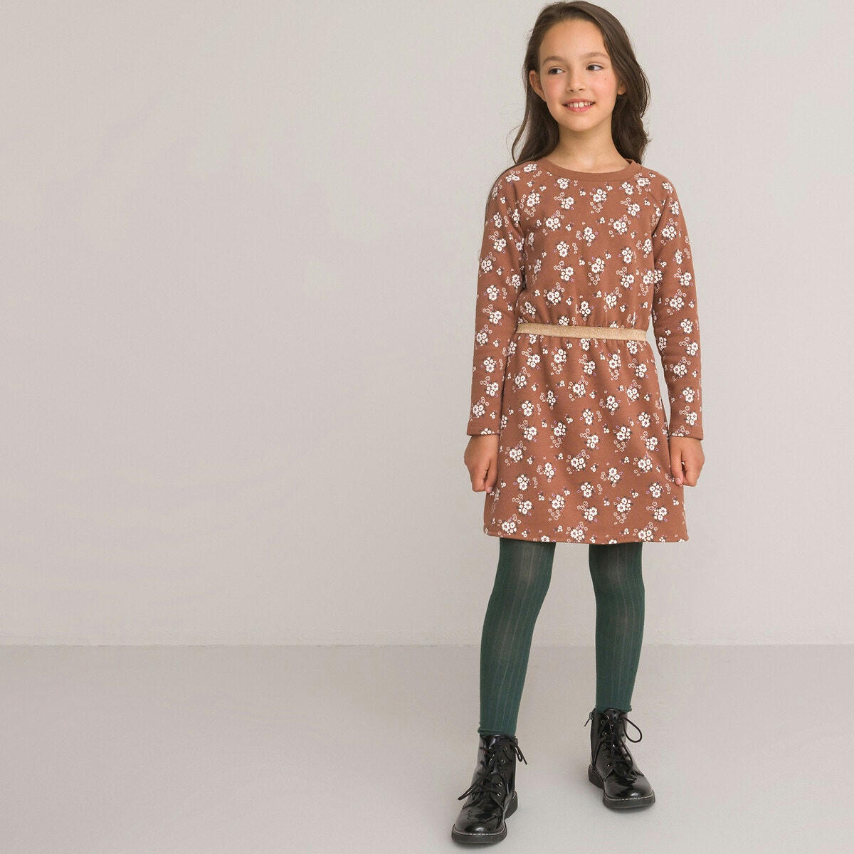 Robe manches longues molleton, motif floral