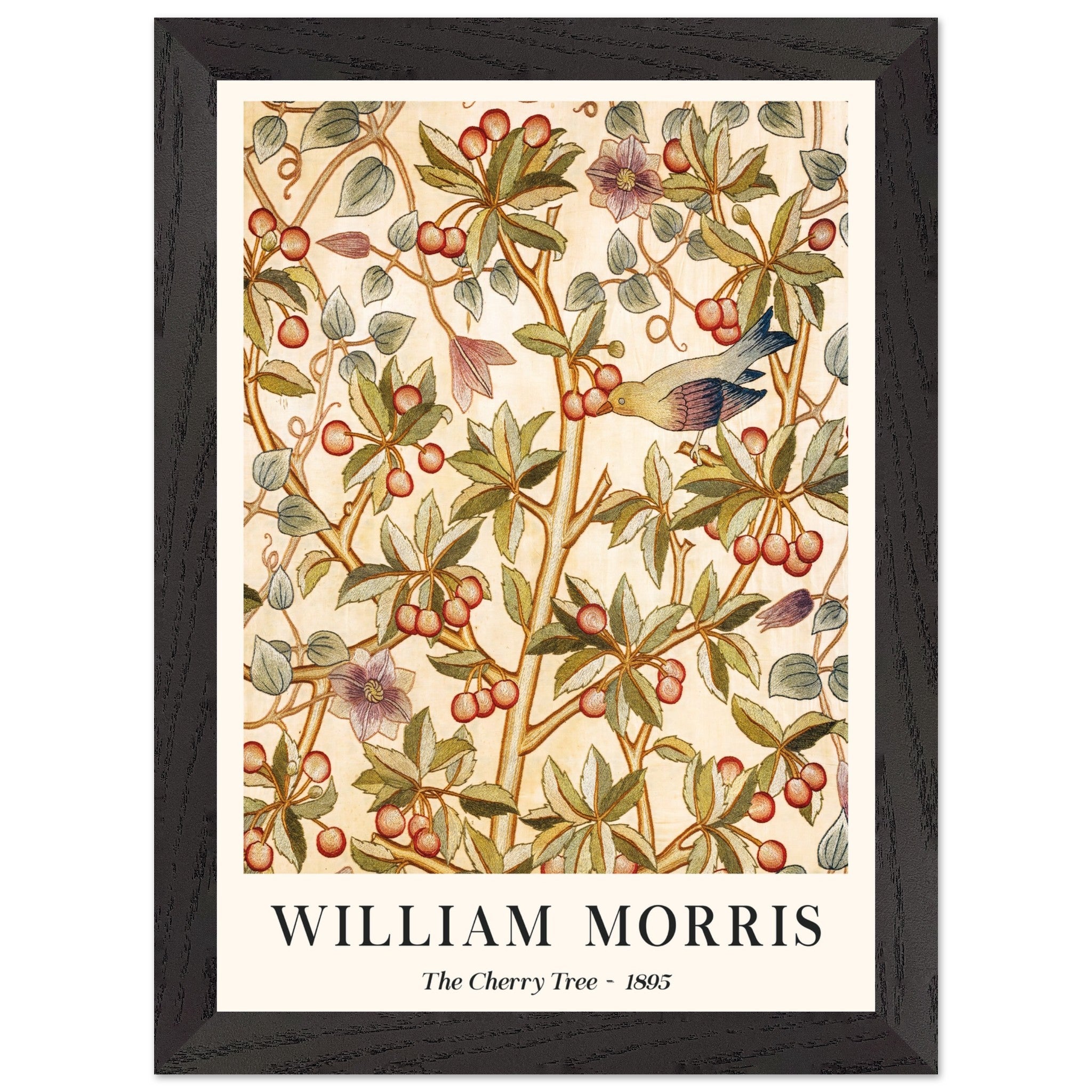 Artfulprints Poster met Lijst William Morris - The cherry tree 1895  - A4 21x29.7 cm - Groen