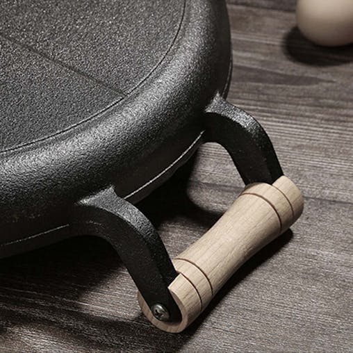 SOGA 2X 35cm Cast Iron Frying Pan Skillet Steak Sizzle Fry Platter With Wooden Handle No Lid
