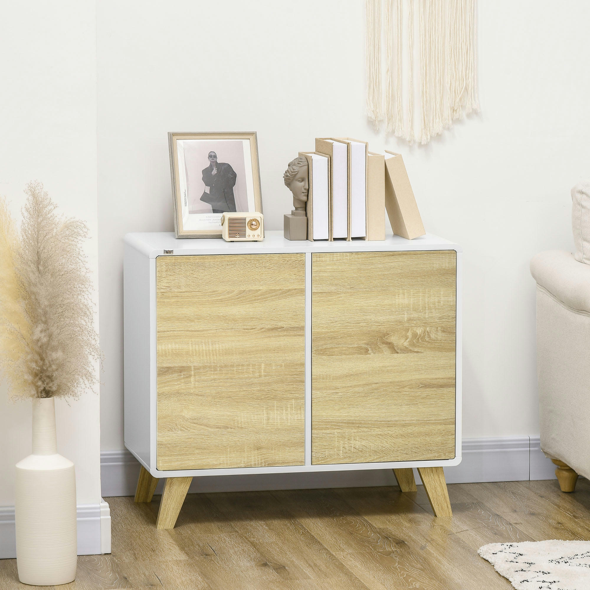 - Buffet design scandinave 2 portes étagère blanc aspect chêne clair